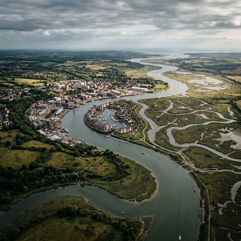 Aerial view of the River Medway estuary