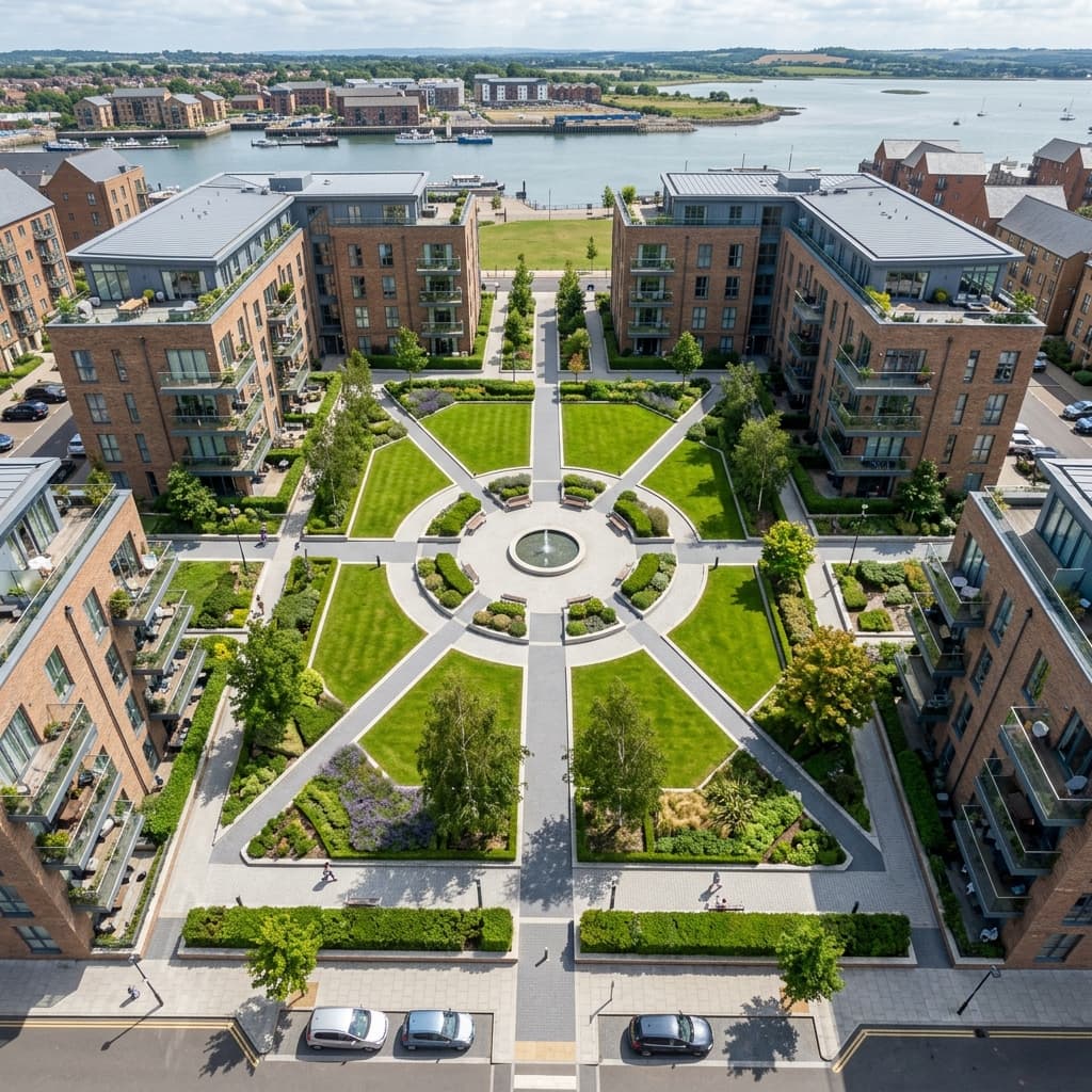 Modern apartment courtyard from above